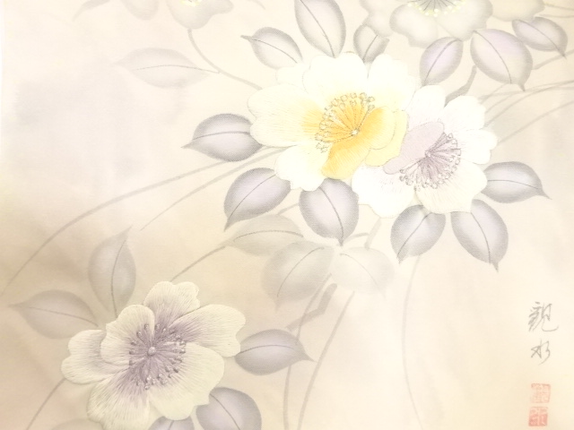 JAPANESE KIMONO / ANTIQUE NAGOYA OBI / SILK / EMBROIDERY / CAMELLIA / ARTIST WORK